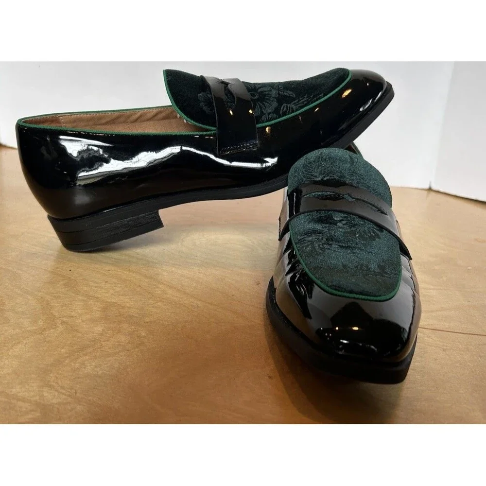 Jitai Men's Green Velour Slip-On Loafers Men’s , US 9 Emerald  Floral